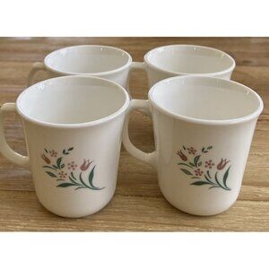 4 - Vintage Corning Ware Corelle Rosemarie Floral Coffee Cups Mugs Made in USA